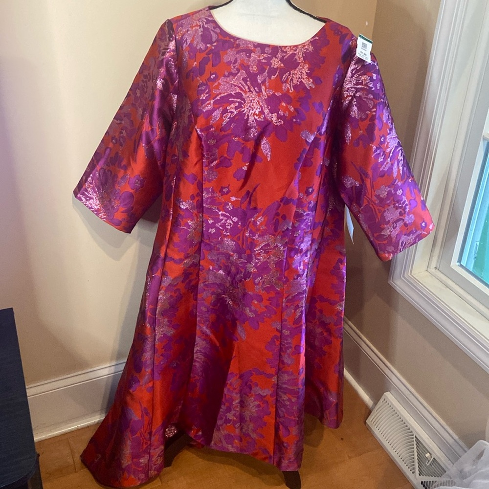Ashro Red and Purple Floral Asymmetrical Cocktail Dress